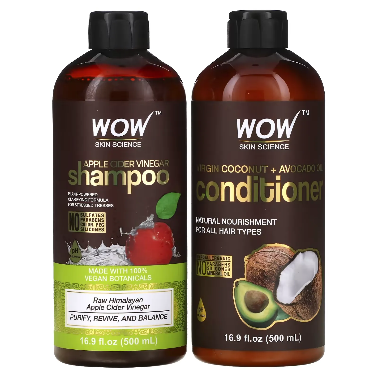 Apple Cider Vinegar Shampoo + Virgin Coconut Avocado Oil Conditioner, 2 Piece Kit