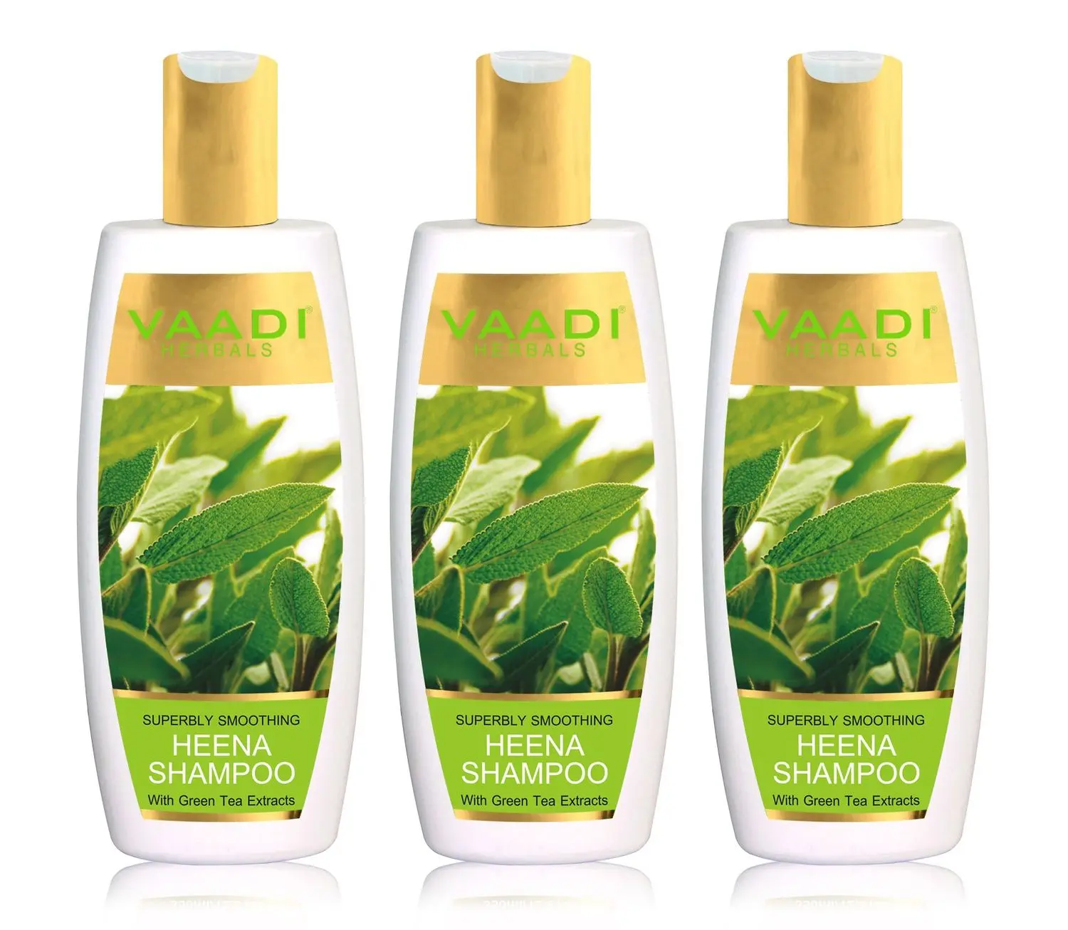 Vaadi Herbals Superbly Smoothing Heena Shampoo with Green Tea Extracts (350 ml)x3