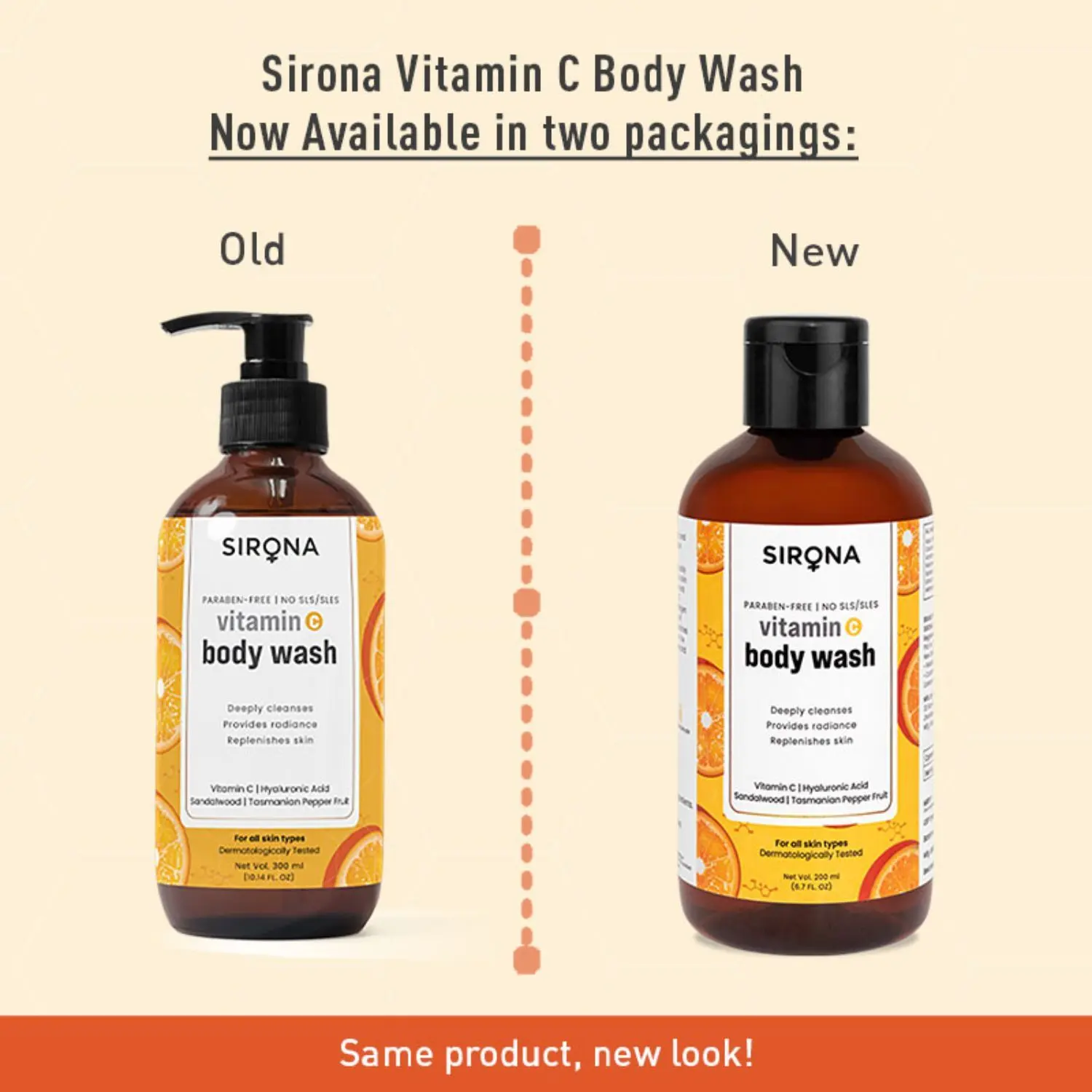 Sirona Natural Vitamin C Body Wash for Men & Women – 200 ml | Gel Based Shower Gel for Deep Cleansing | With Hyaluronic Acid, Sandalwood & Tasmanian Pepper Fruit | Provides Radiance & Replenishes Skin