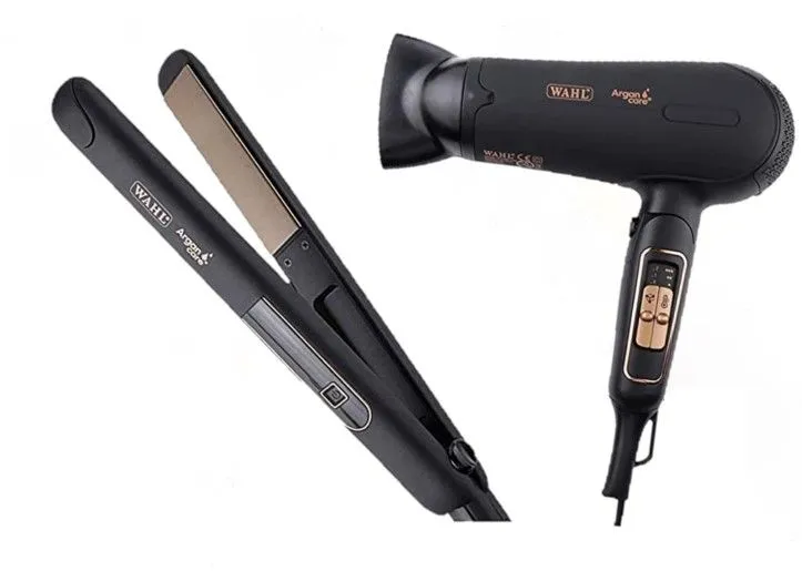 WAHL Argan Care Hair Straightner & Curler (WCHS6-1524) With Hair Dryer - Black (WCHD8-1324)