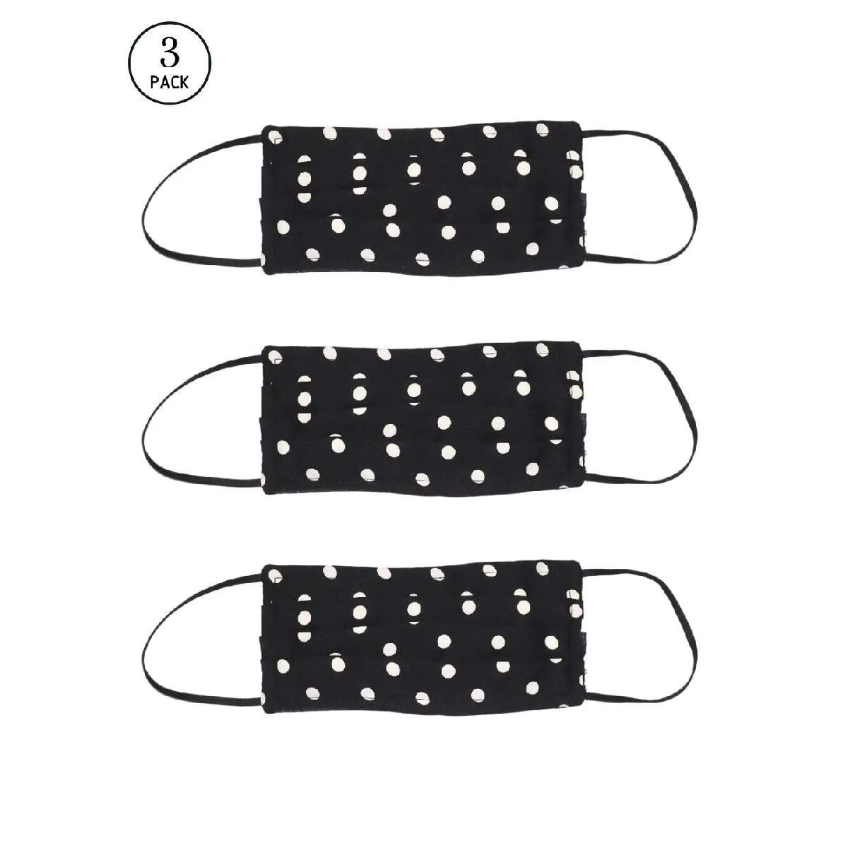 Bellofox 3-Ply Black Black Polka Dot Cotton Face Mask (Pack Of 3)