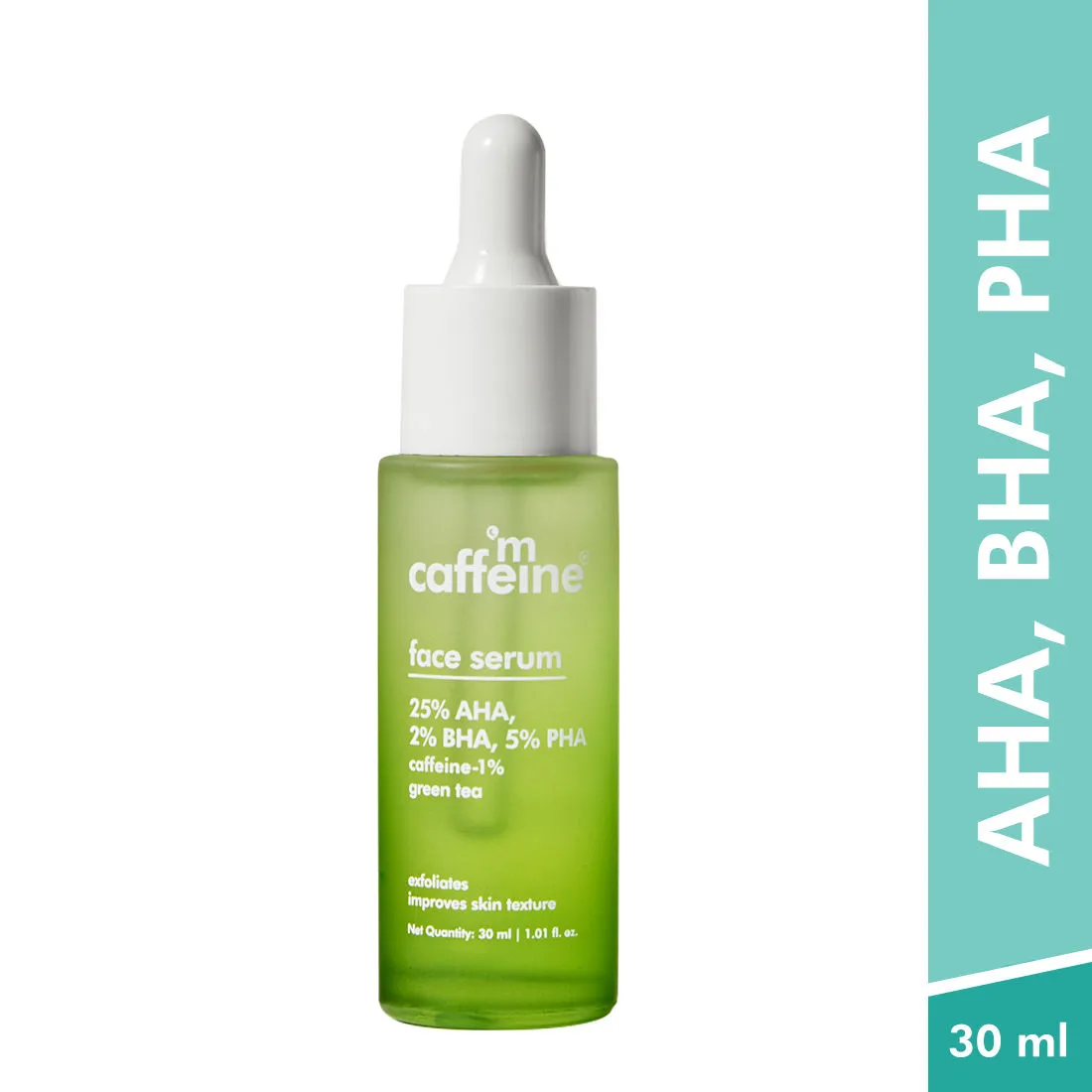 MCaffeine Green Tea & 25% AHA, 2% BHA, 5% PHA Face Serum - Gentle Peel for Improved Skin Texture