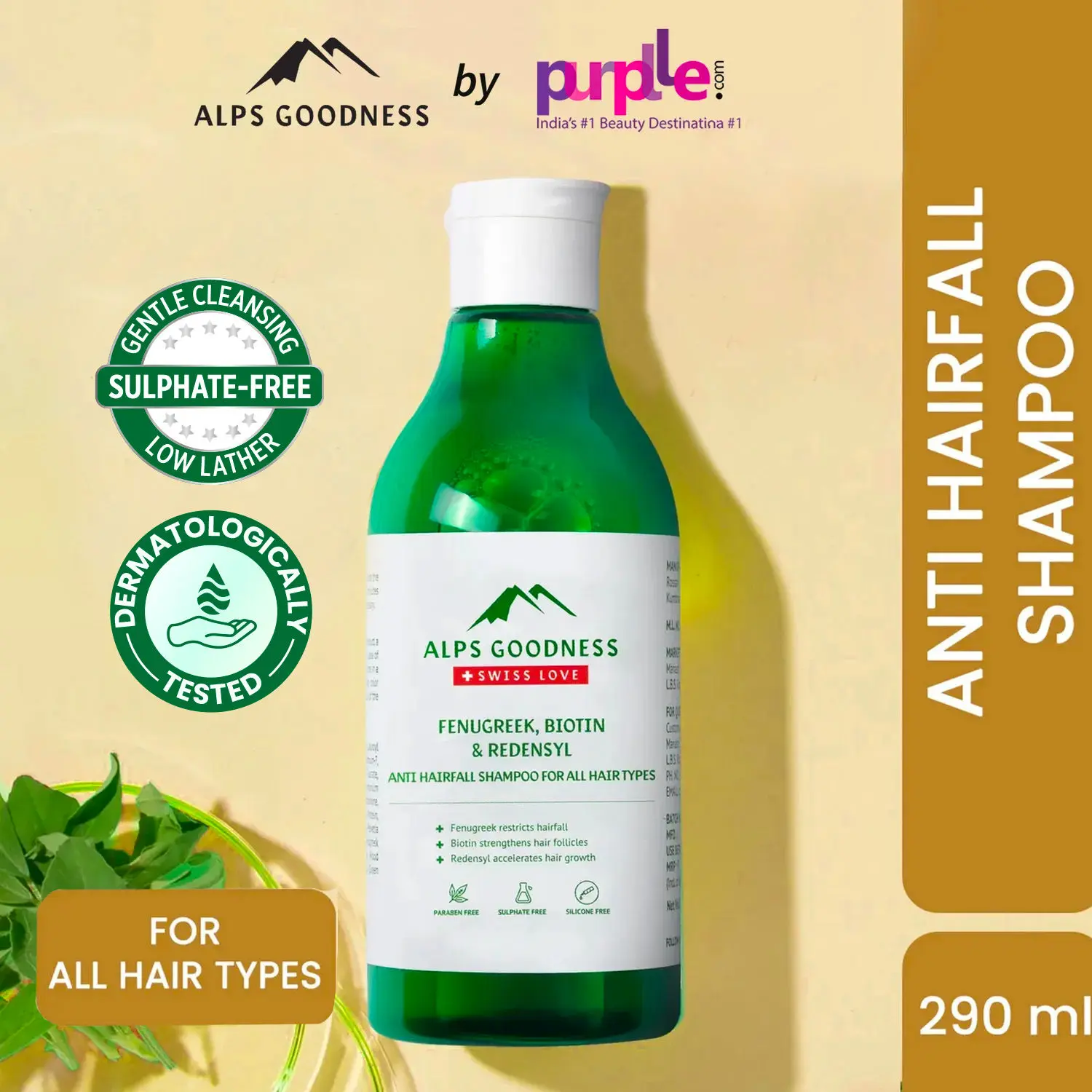 Alps Goodness Fenugreek Biotin & Redensyl Anti Hairfall Shampoo (290 ml) | Methi Hairloss Control Shampoo For All Hair Types | Sulphate, Silicone & Paraben Free | Gentle & Mild Cleansing Shampoo| Vegan