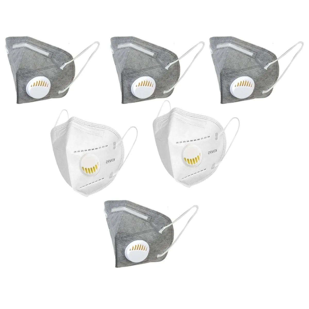 OOMPH Pack Of 6 Kn95/n95 Anti-pollution Reusable 5 Layer Mask Color: Grey,white,grey