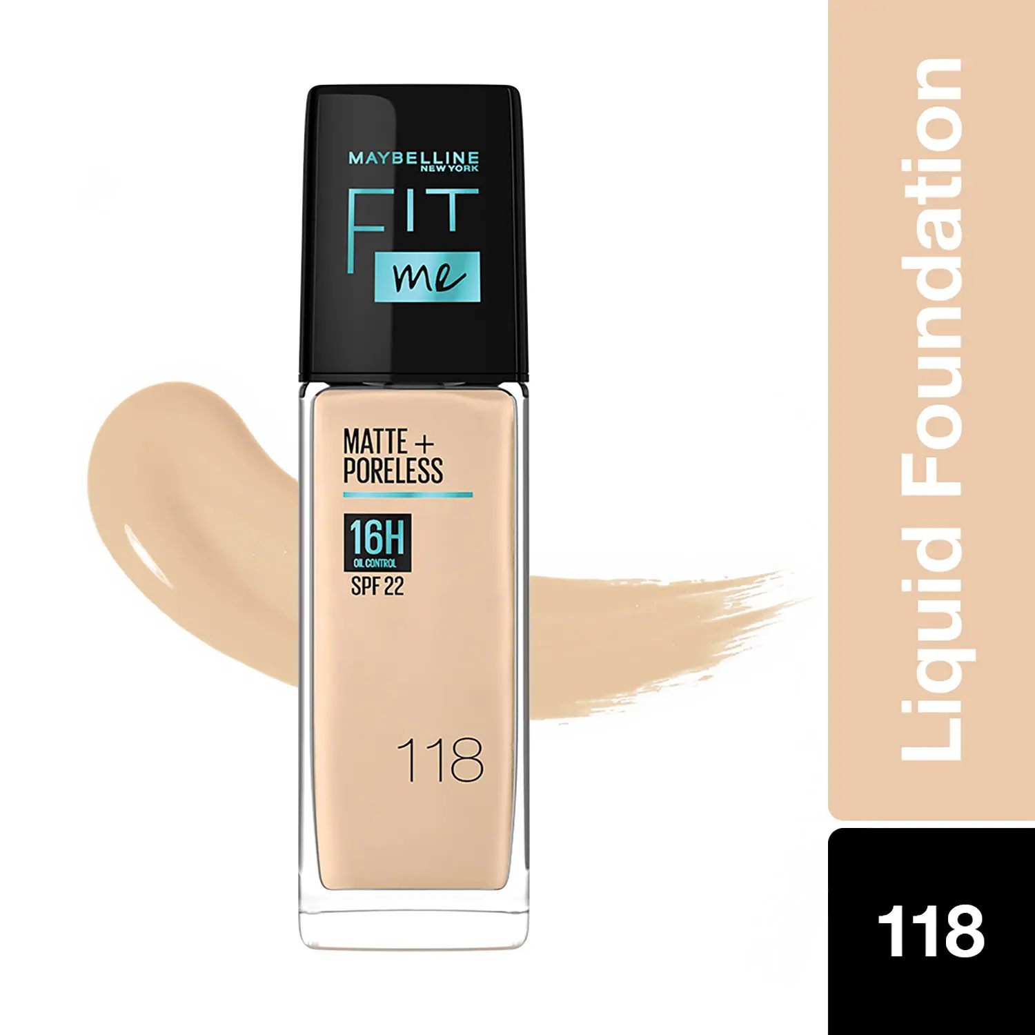 Maybelline New York Fit Me Matte+Poreless Liquid Foundation 16H Oil Control  - 118 Light Beige, 30 ml