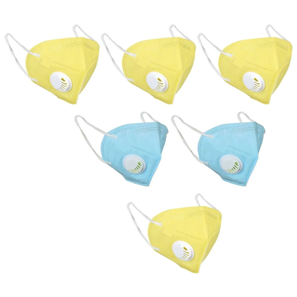 Fabula Pack of 6 KN95/N95 Anti-Pollution Reusable 5 Layer Mask (Yellow,Blue,Yellow)