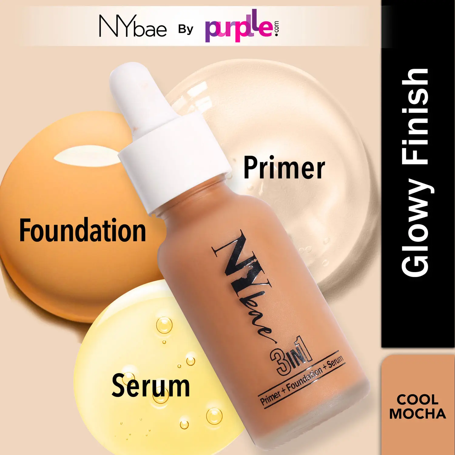 NY Bae 3 in 1 Serum Foundation with Primer I Moisturising I Glowing Korean Skin I Cool Mocha 08 (30 ml)