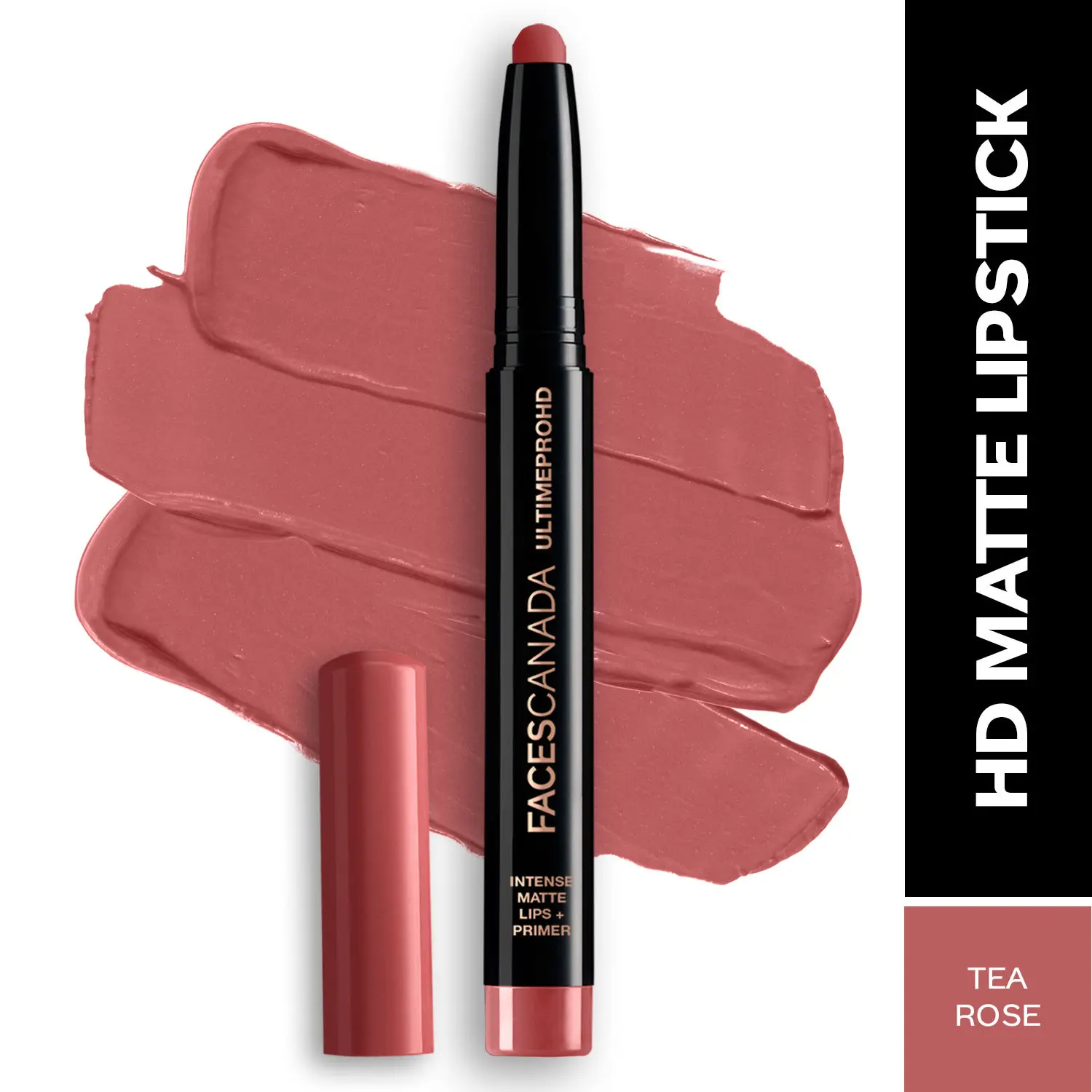 Faces Canada HD Intense Matte Lipstick | Feather light comfort | 10 hrs stay| Primer infused | Flawless HD finish | Made in Germany | Shade - Tea Rose 1.4g