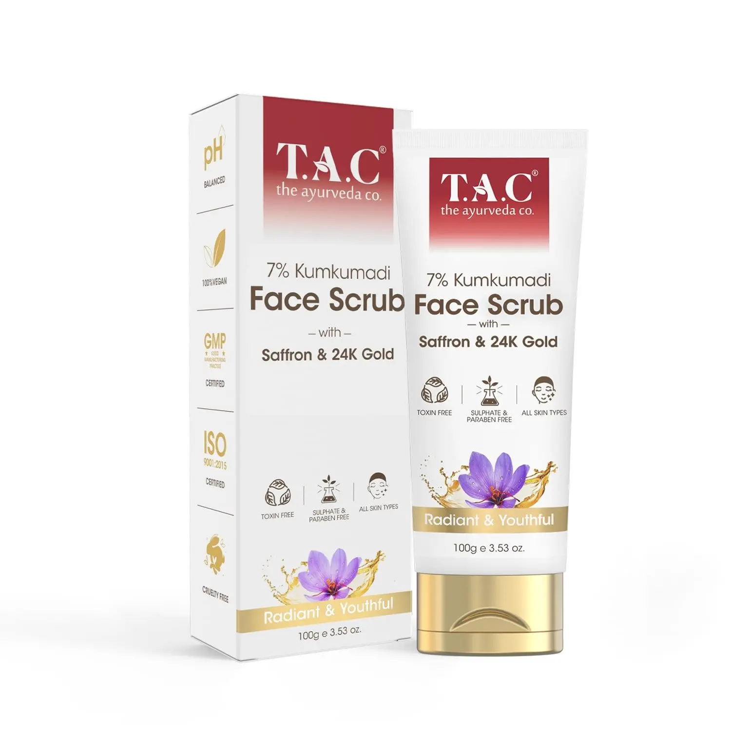 TAC - The Ayurveda Co. 7% Kumkumadi Face Scrub with Saffron & 24K Gold Dust | Radiant & Youthful 100gm