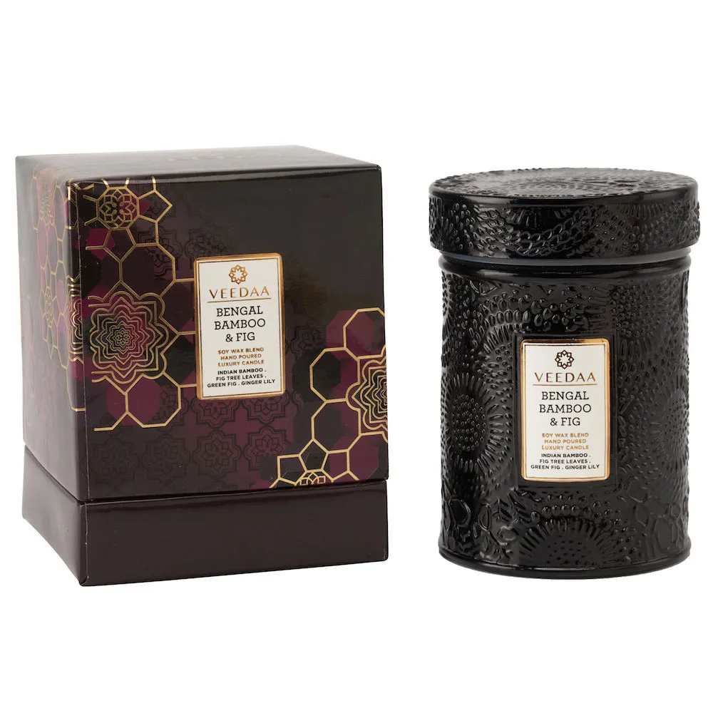 Veedaa Candles Bengal Bamboo & Fig Mandala Glass Scented Candle