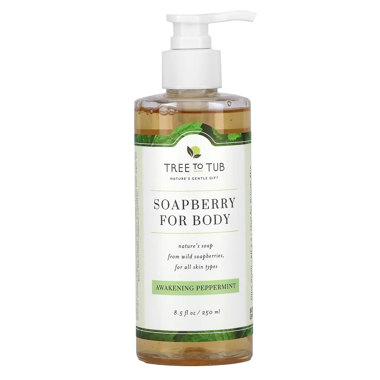 Soapberry Moisturizing Body Wash Soap, Sulfate Free, pH Balanced for Dry, Sensitive Skin, Peppermint, 8.5 fl oz (250 ml)