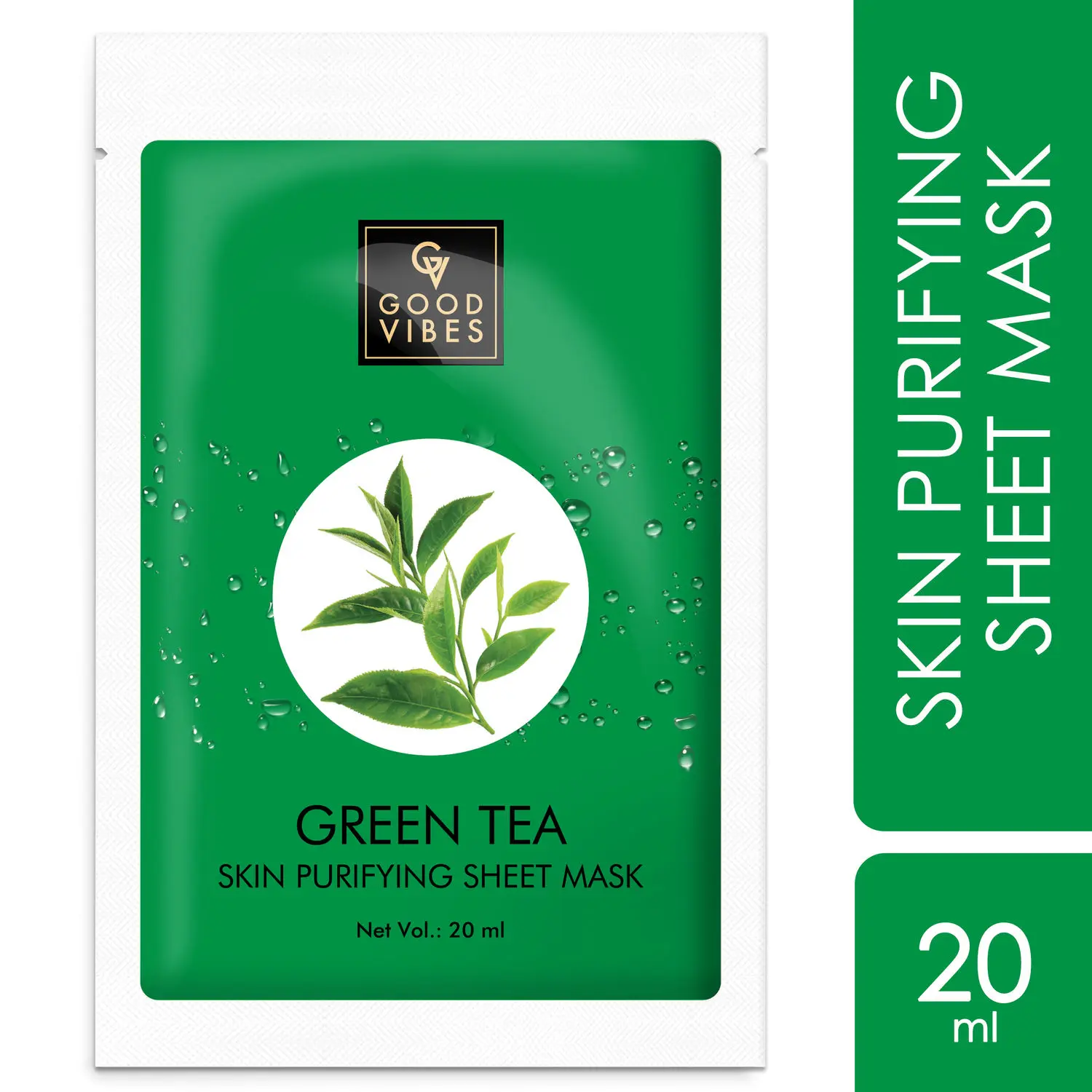 Good Vibes Green Tea Skin Purifying Sheet Mask | Lightweight, Brightening, Antioxidant | No Animal Testing (20 ml)