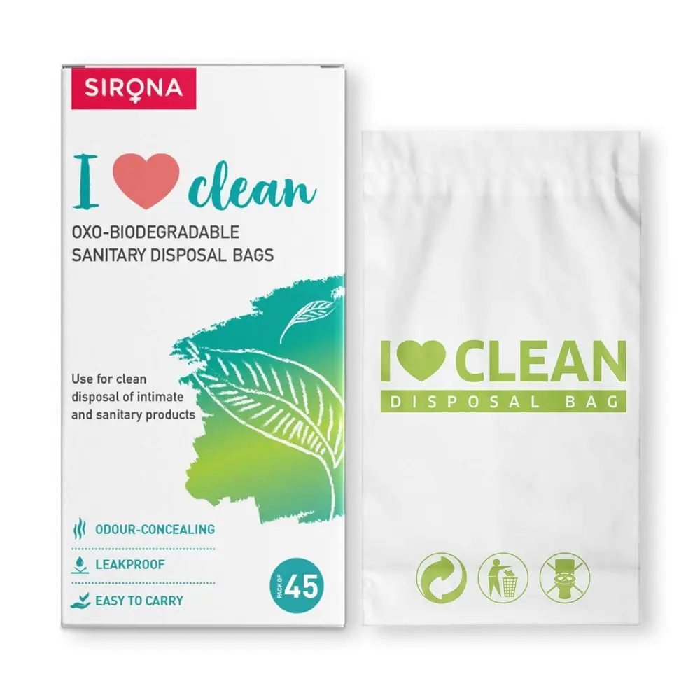 Oxo biodegradable Sanitary Disposal Bags by Sirona (2 Pack - 45 Bags Each)