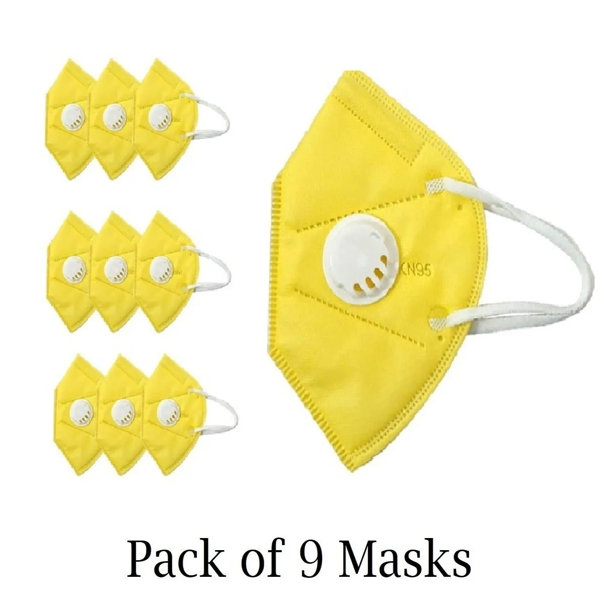 Fabula Yellow KN95 Anti-Pollution Mask with Respirator Valve Pack of 9