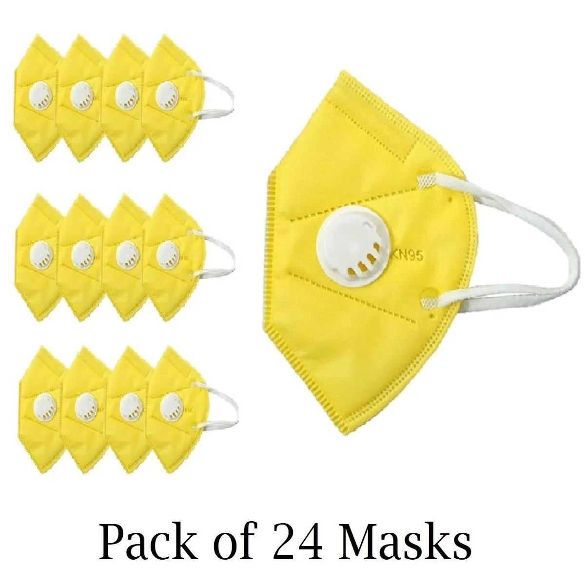 Fabula Yellow KN95 Anti-Pollution Mask with Respirator Valve Pack of 24