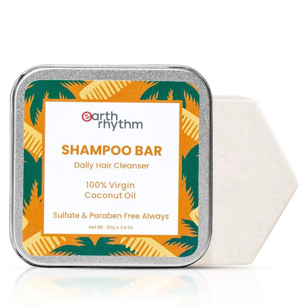 Earth Rhythm 100% Virgin Coconut Oil Shampoo Bar | Restores Shine, Deeply Nourishes Hair, Stimulates Hair Growth | for All Hair Type | Men & Women | With Tin - 80 G