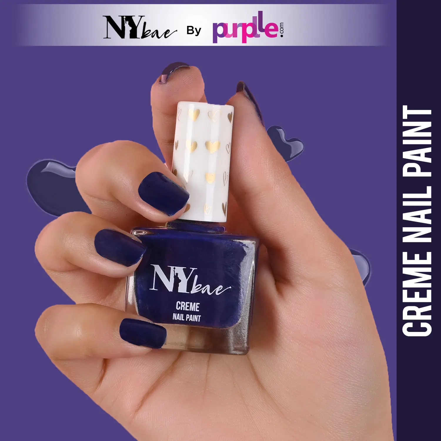 NY Bae Creme Nail Paint - Midnight Blue 14 (10 ml) | Blue | Rich Pigment | Chip-proof | Full Coverage | Travel Friendly | Vegan