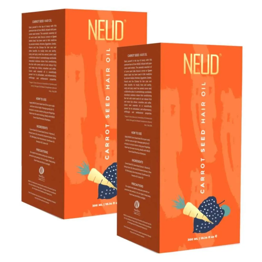 NEUD Carrot Seed Premium Hair Oil for Men & Women - 2 Packs (300 ml Each)