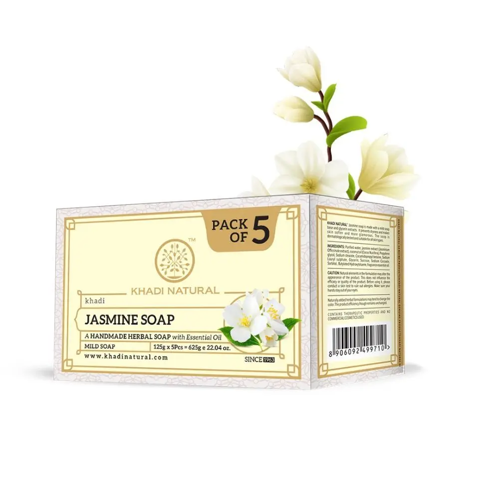 Khadi Natural Jasmine Handmade Soap| Reduces Scars & Stretch Marks (Pack of 5) - 625 g