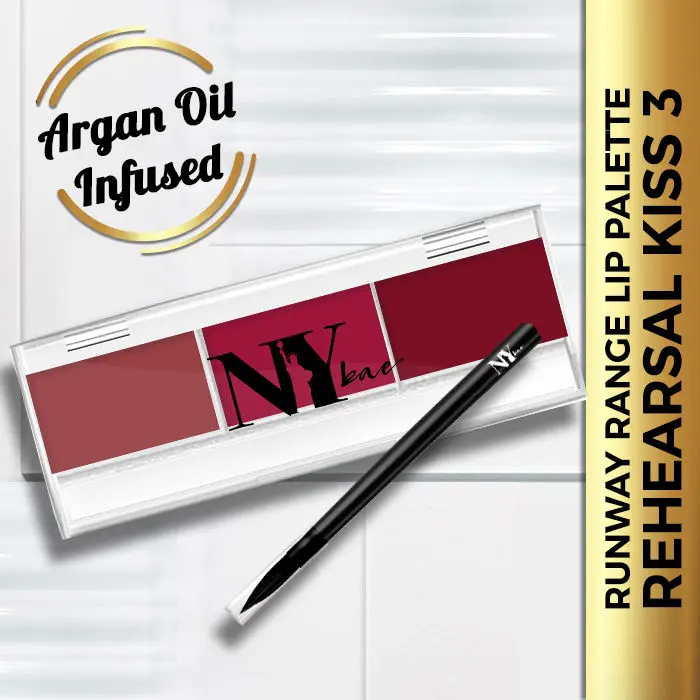 NY Bae Runway Matte Lip Palette With Argan Oil, For Dusky Skin - Rehearsal Kiss 3 (1.7 g X 3)