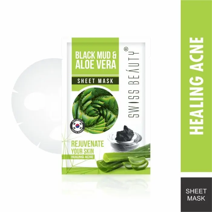 Swiss Beauty Acne Healing Sheet Mask Black Mud+Aloevera (22 ml)