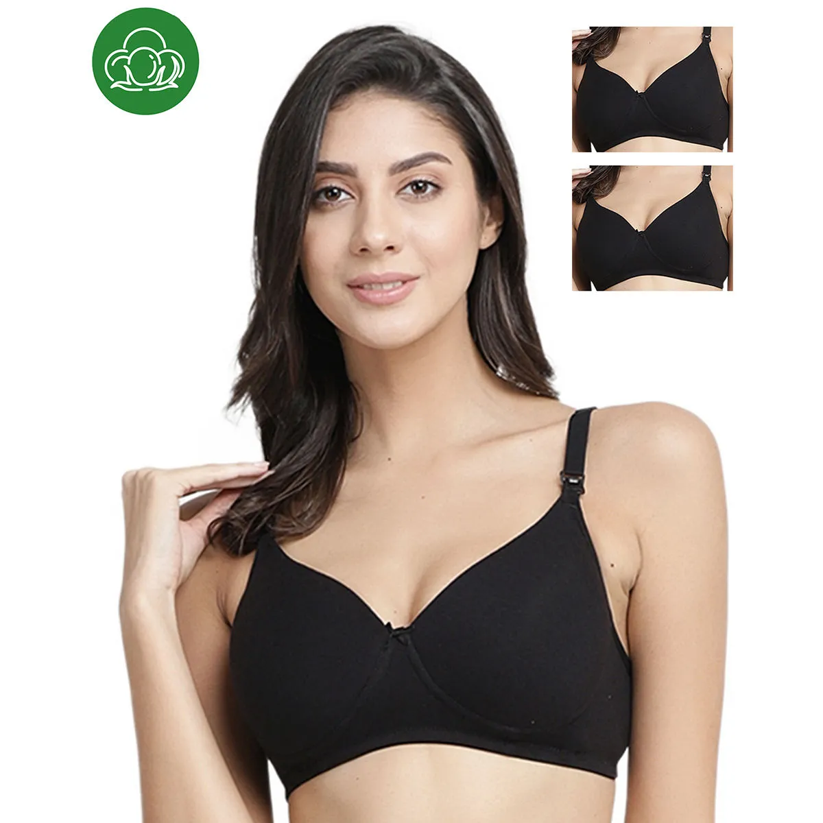 Inner Sense Organic Cotton Antimicrobial Nursing Bra Pack of 3 - Black (34D)