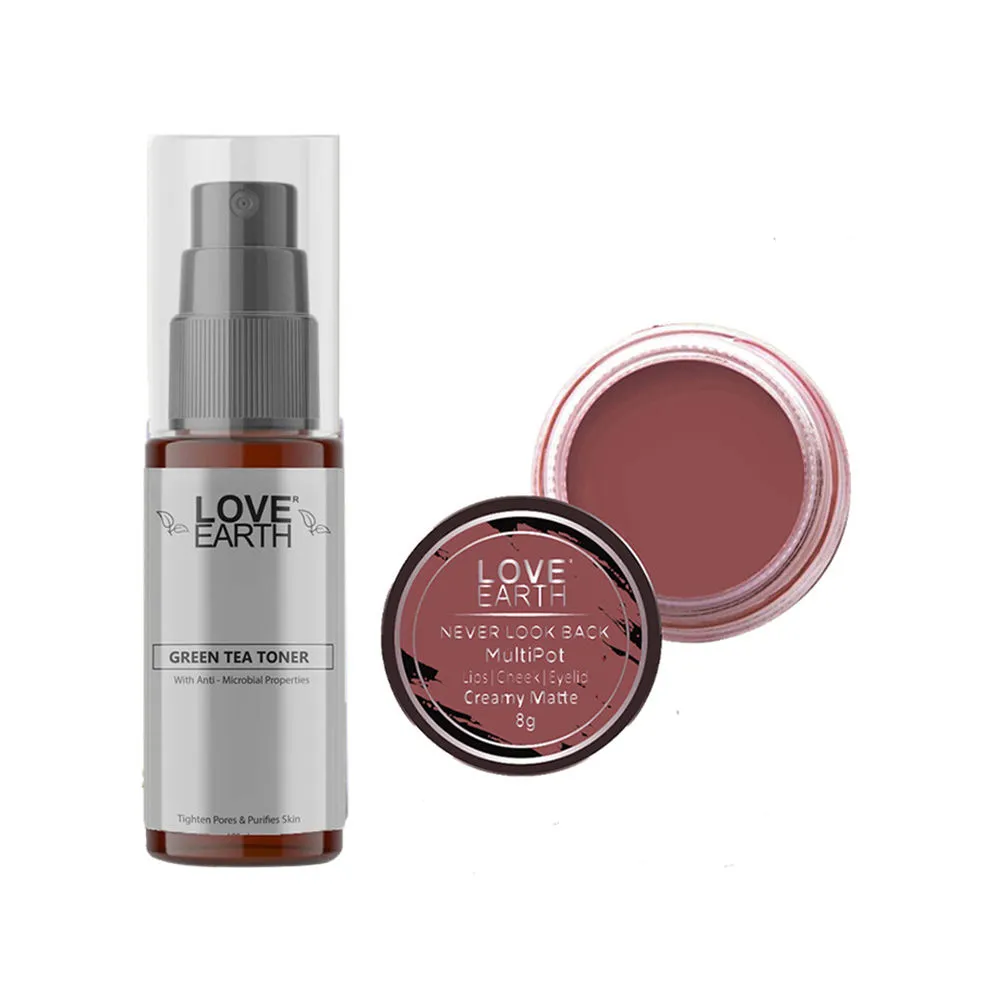 Love Earth Lip Tint & Cheek Tint Never Look Back + Green Tea Toner