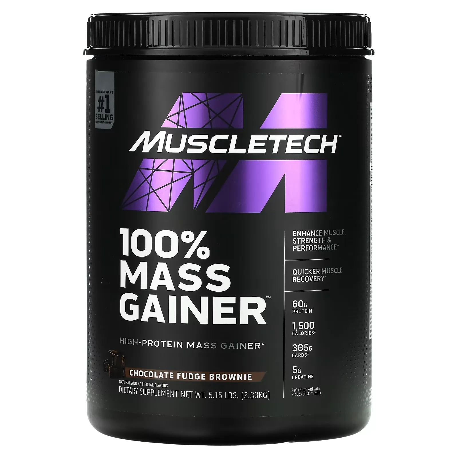 100% Mass Gainer, Chocolate Fudge Brownie, 5.15 lbs (2.33 kg)