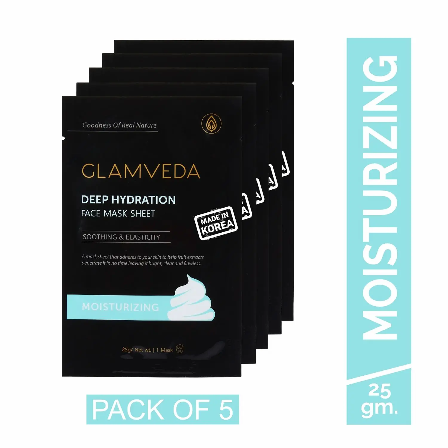 Glamveda Moisturizing Deep Hydration Korean Sheet Mask Pack Of 5