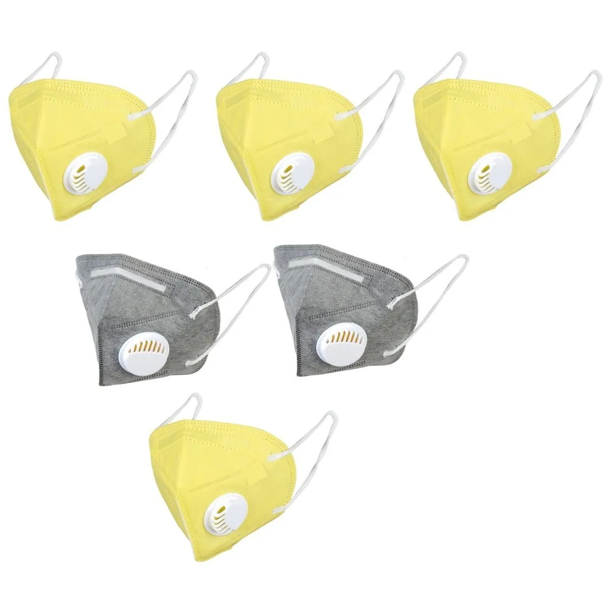 OOMPH Pack Of 6 Kn95/n95 Anti-pollution Reusable 5 Layer Mask Color: Yellow,grey,yellow