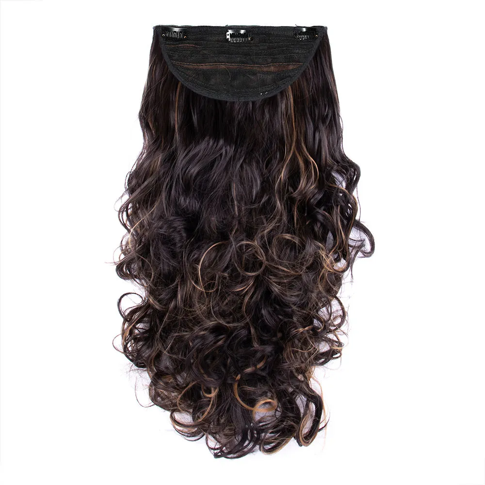 Streak Street Clip-In 24 Semi-Wavy Dark Brown Hair Extensions With Golden Highights