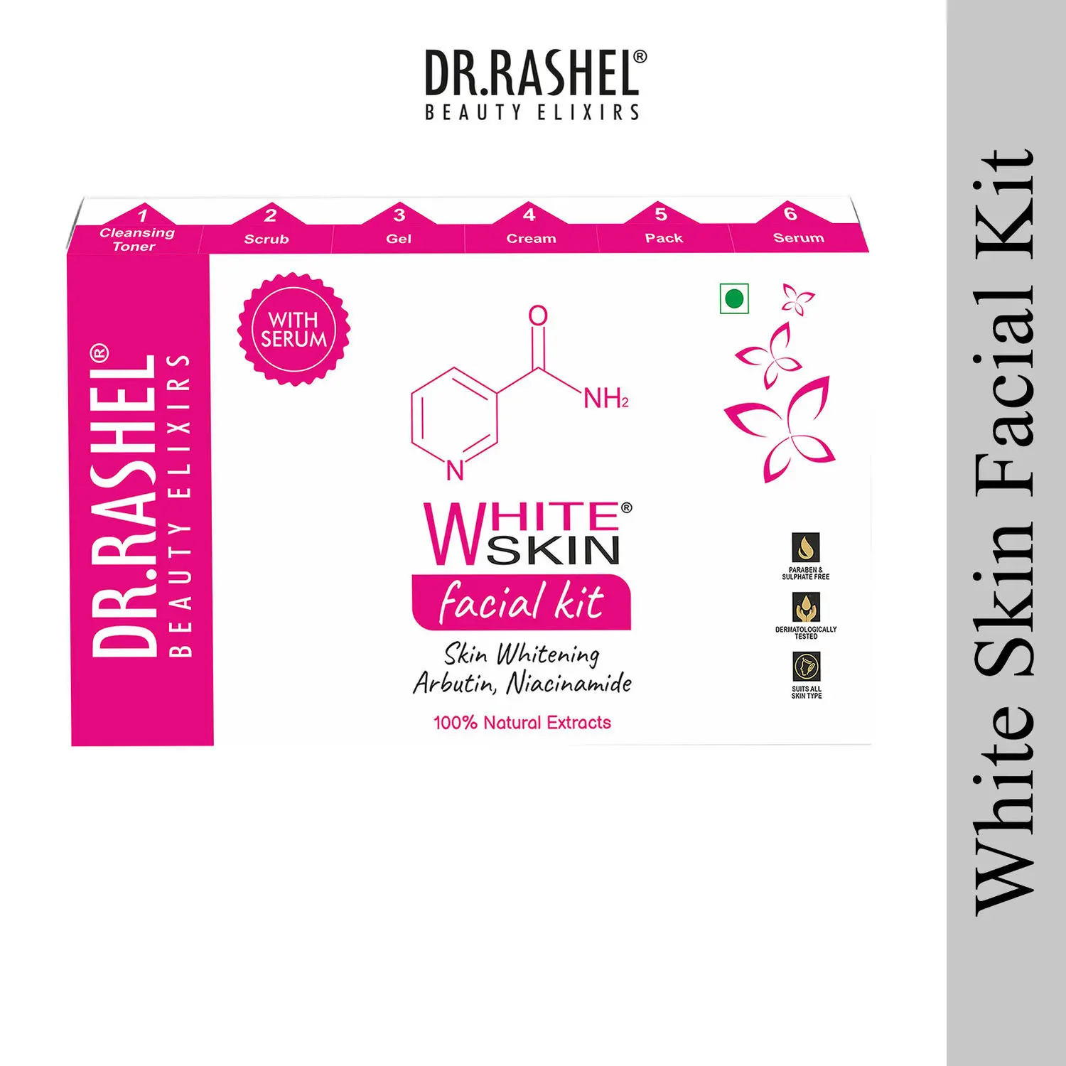 Dr.Rashel White Skin Facial Kit Skin Whitening With Arbutin, Niacinamide & Serum