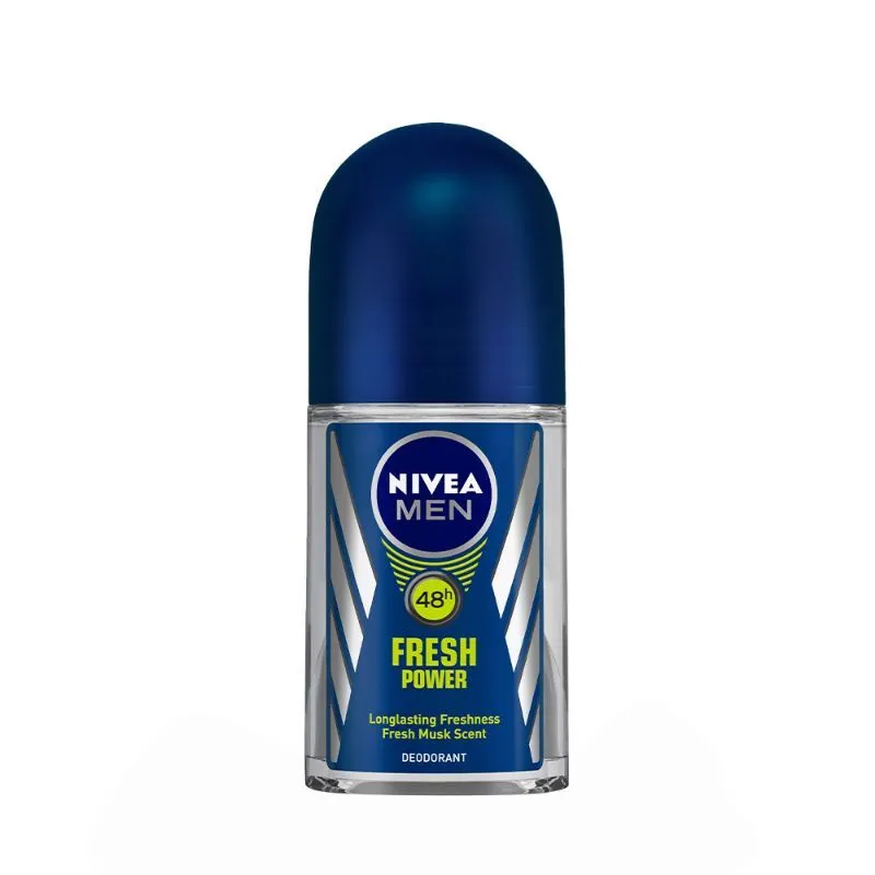 NIVEA Men Deodorant Roll On, Fresh Power, 48h Long lasting Freshness with Fresh Musk Scent