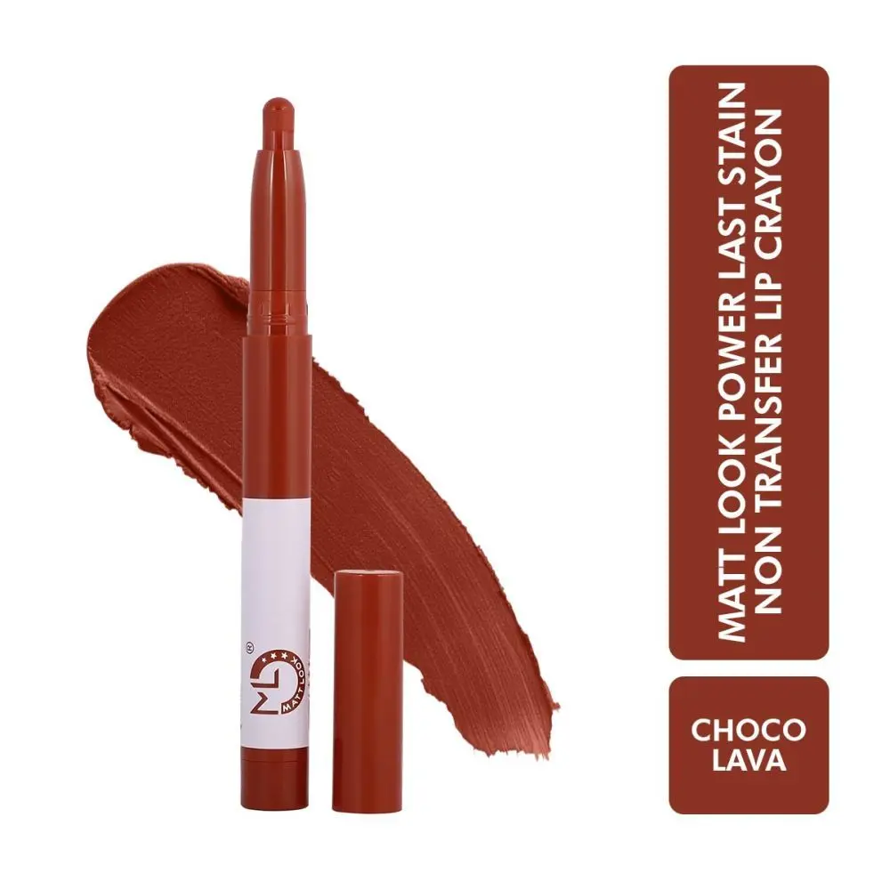 Matt look Power Last Lip Stain Crayon Lipstick, Rich Colour, Non Transfer, Mask Proof & Luxurious Creamy Matte, Choco Lava (1.3g)