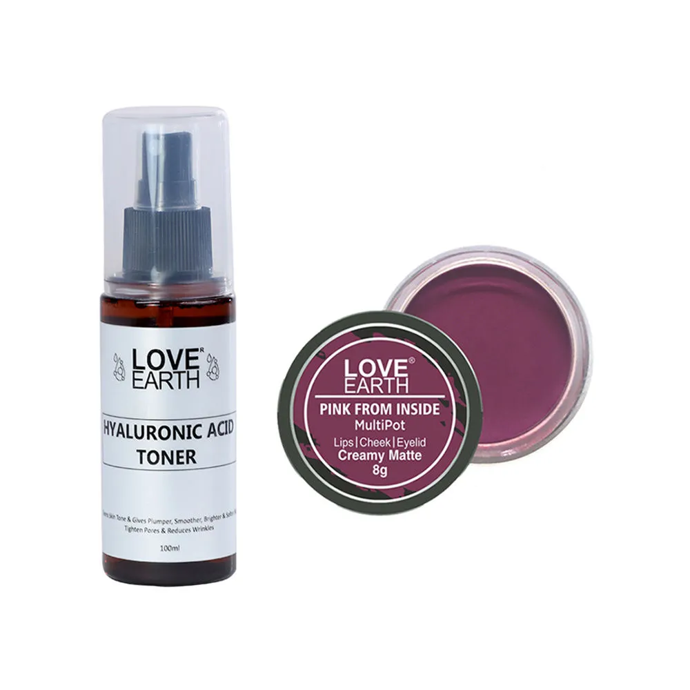 Love Earth Lip Tint & Cheek Tint Pink From Inside + Hyaluronic Acid Toner