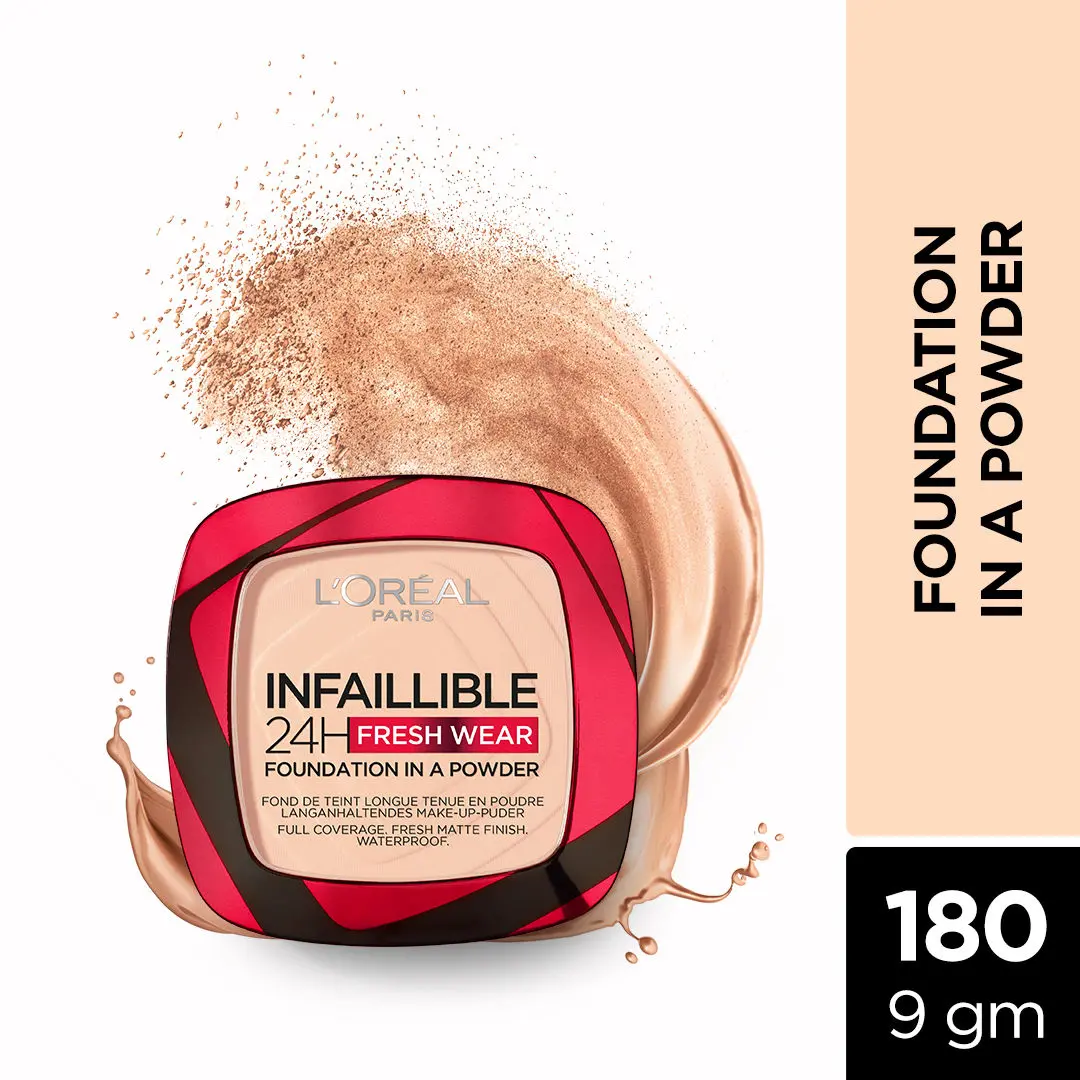 L'Oreal Paris Infallible 24H Fresh Wear Foundation, 180 Rose Sand, Powder, 9gm