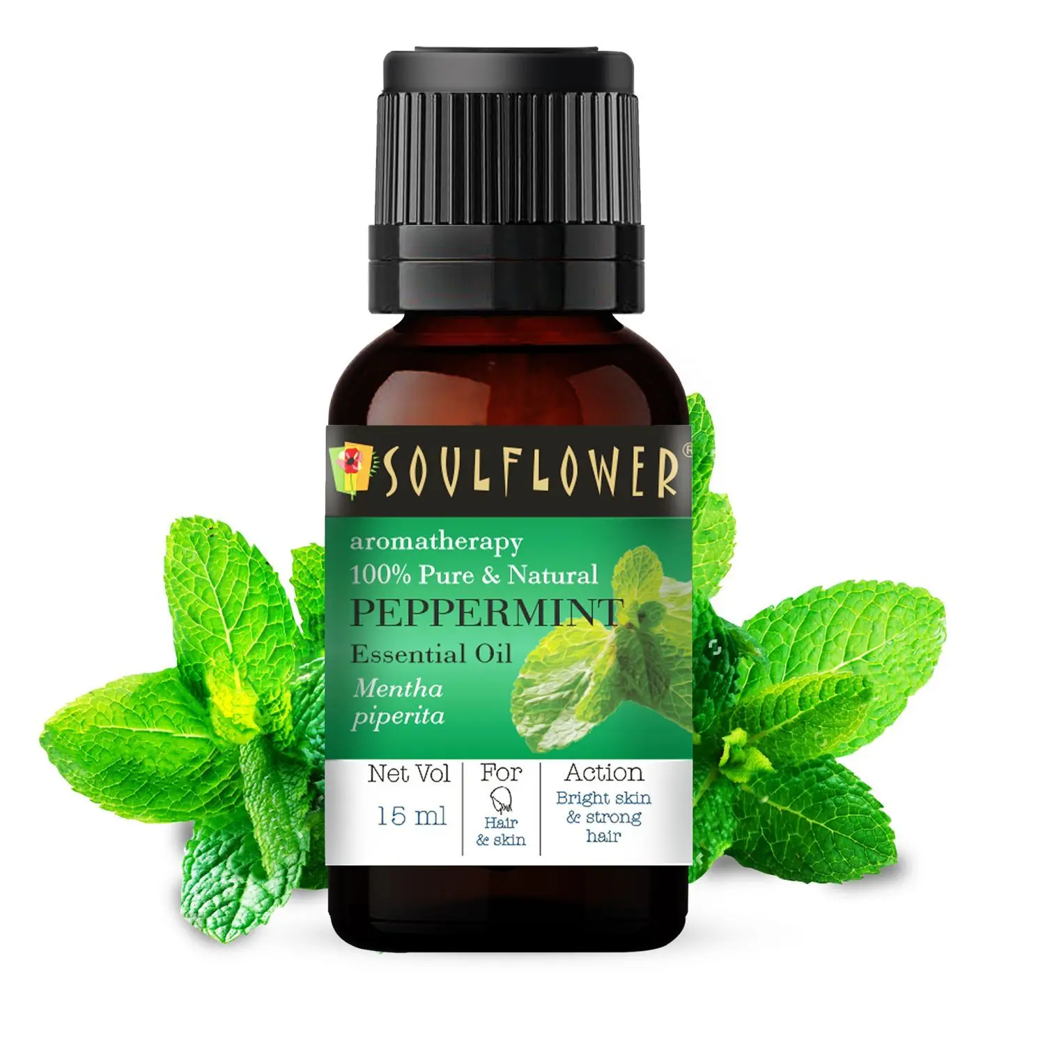 Soulflower Peppermint Essential Oil for Hair & Skin Care, Aromatherapy, Home Diffuser - 100% Pure, Organic, Natural Undiluted Oil, Ecocert Cosmos Organic Certified 15ml