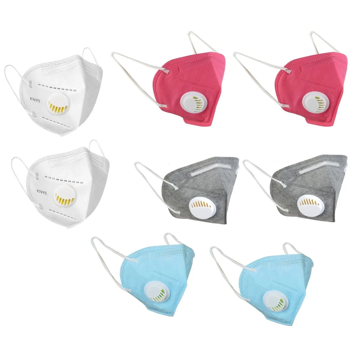 Fabula Pack of 8 KN95/N95 Anti-Pollution Reusable 5 Layer Mask (White,Blue,Grey,Pink)