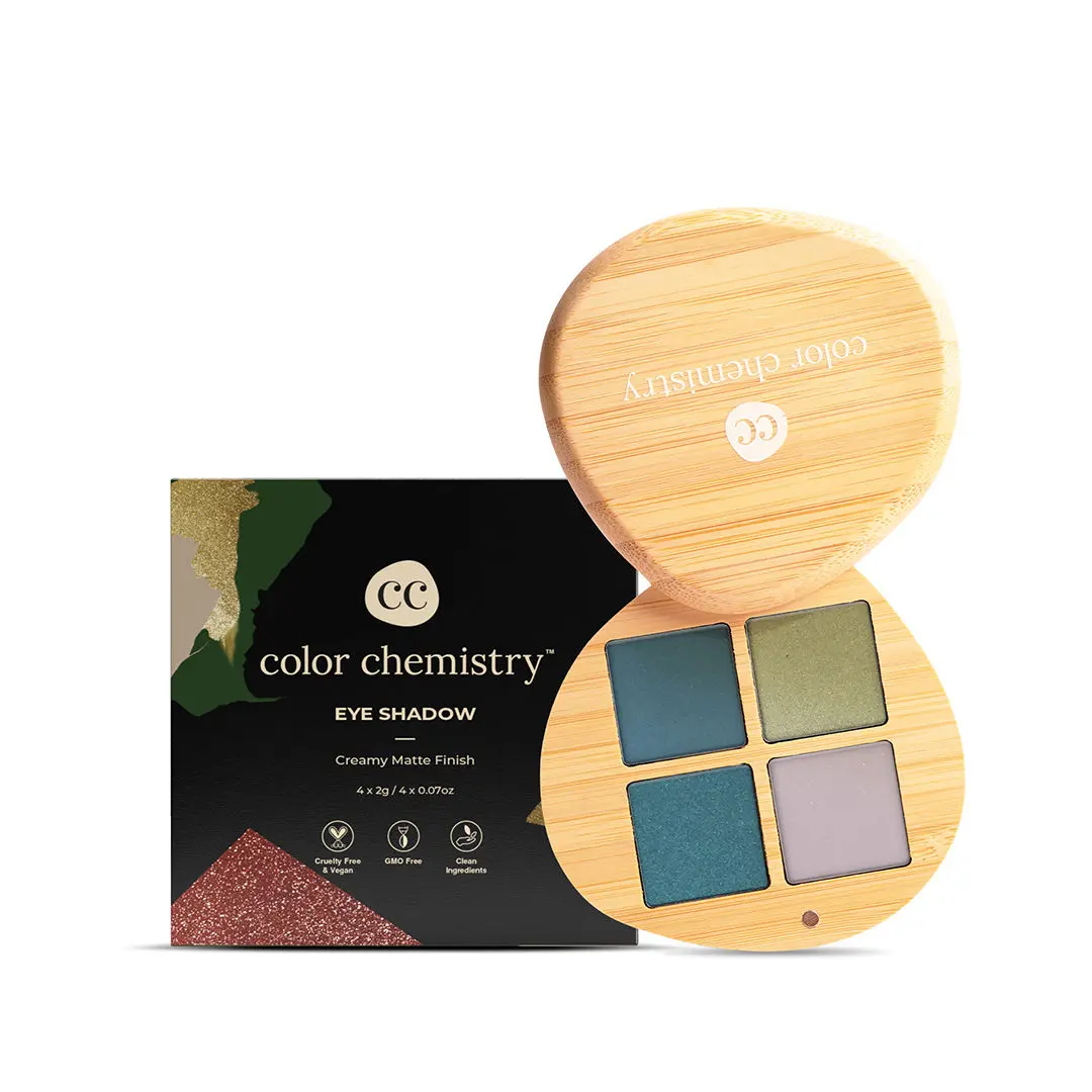 Color Chemistry Eyeshadow Quad, 4 Intense Pigments, Super Blendable, Enriched with Rosehip & Green Tea - Certified Organic (8 g) Seafoam EQ02