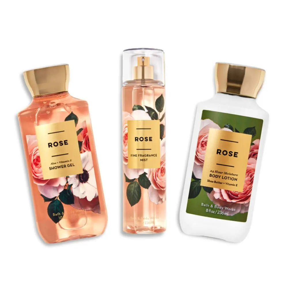 Bath & Body Works Rose Shower Gel, Body Lotion & Fragrance Mist Combo