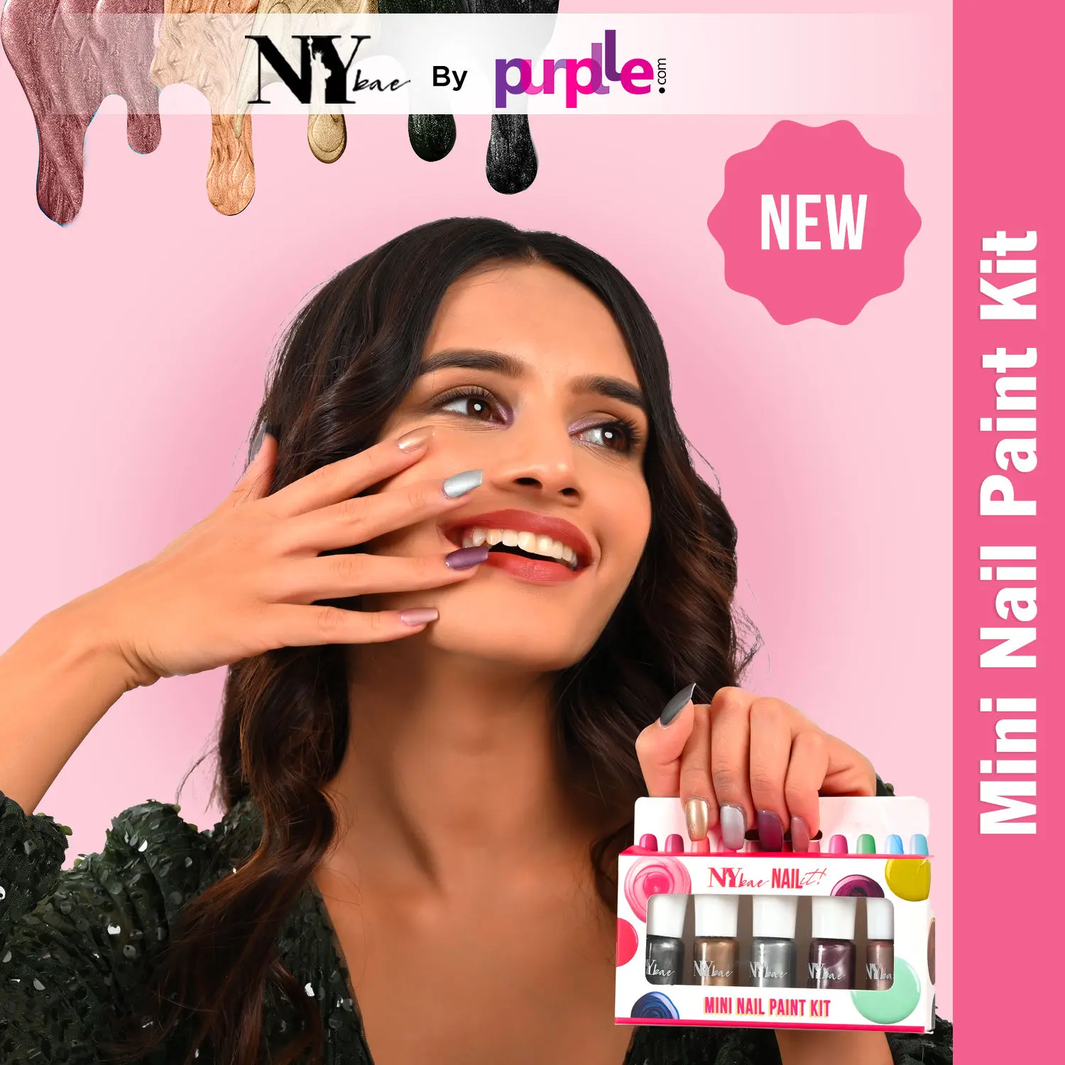 NY Bae Nail It Mini Nail Paint Kit - Shine On 08 (5 x 3 ml) | Highly Pigmented | Matte & Glossy | Chip-Free | Travel-Friendly Nail Polish Set