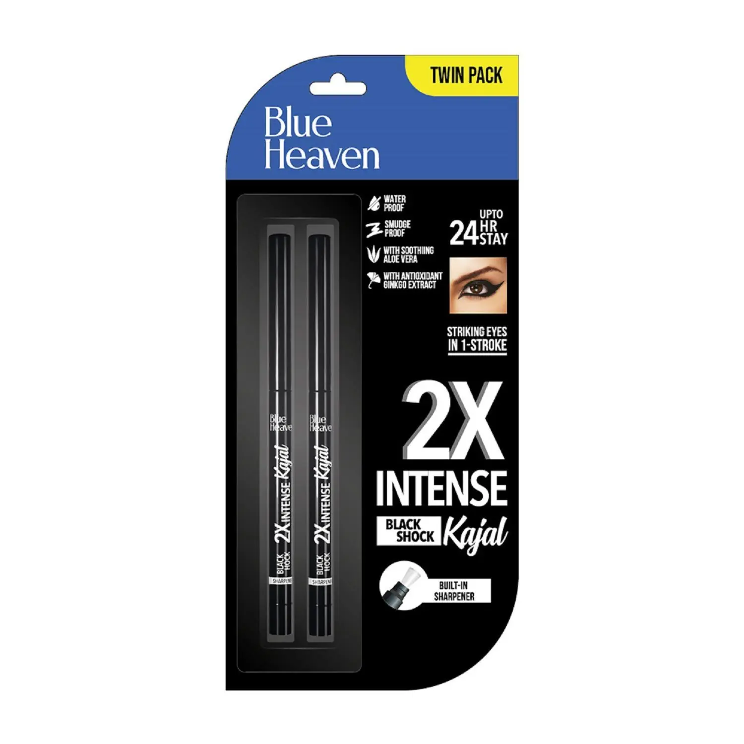 Blue Heaven 2x Intense Kajal, Black Shock - Pack of 2