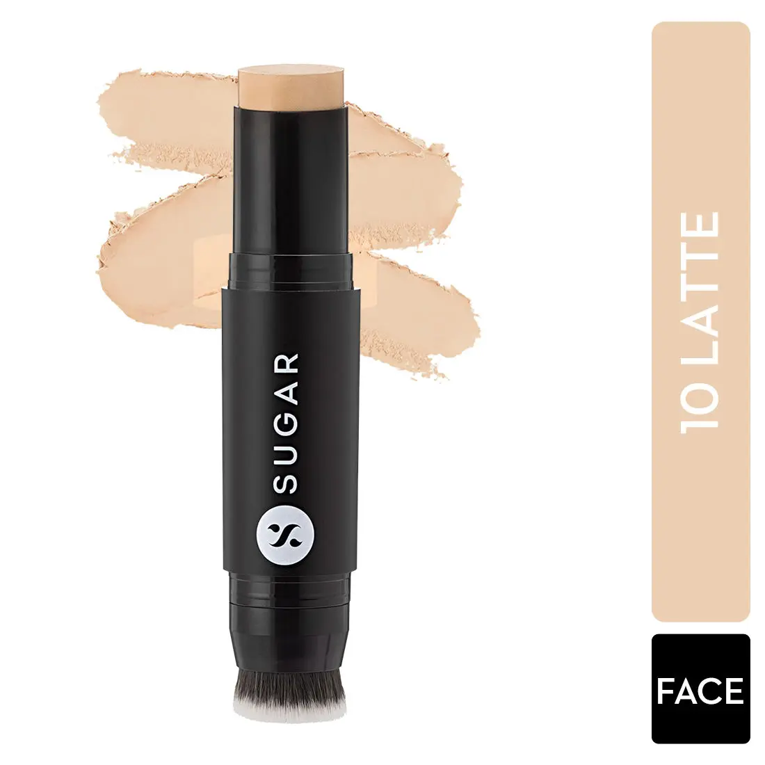 SUGAR Cosmetics - Ace Of Face - Foundation Stick - 10 Latte (Light Foundation with Warm Undertone) - Waterproof, Full Coverage Foundation for Women with Inbuilt Brush