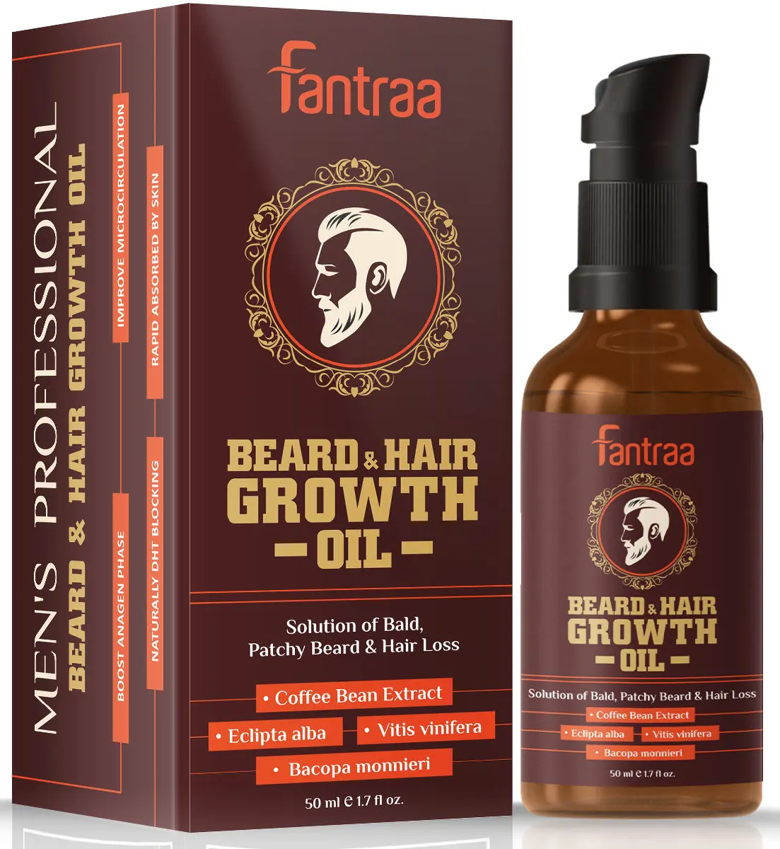 Fantraa Beard and Hair Growth Oil Enriched With Coffee Bean Extract (50 ml)