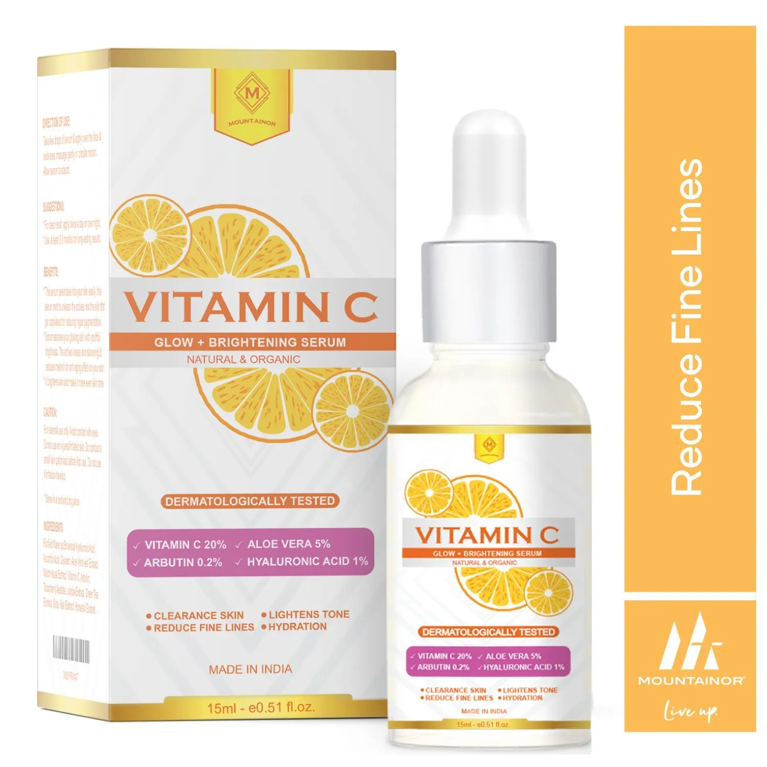 Mountainor 20% Vitamin C Face Serum For Glowing & Brightening Skin With Aloe Vera For Sensitive Skin