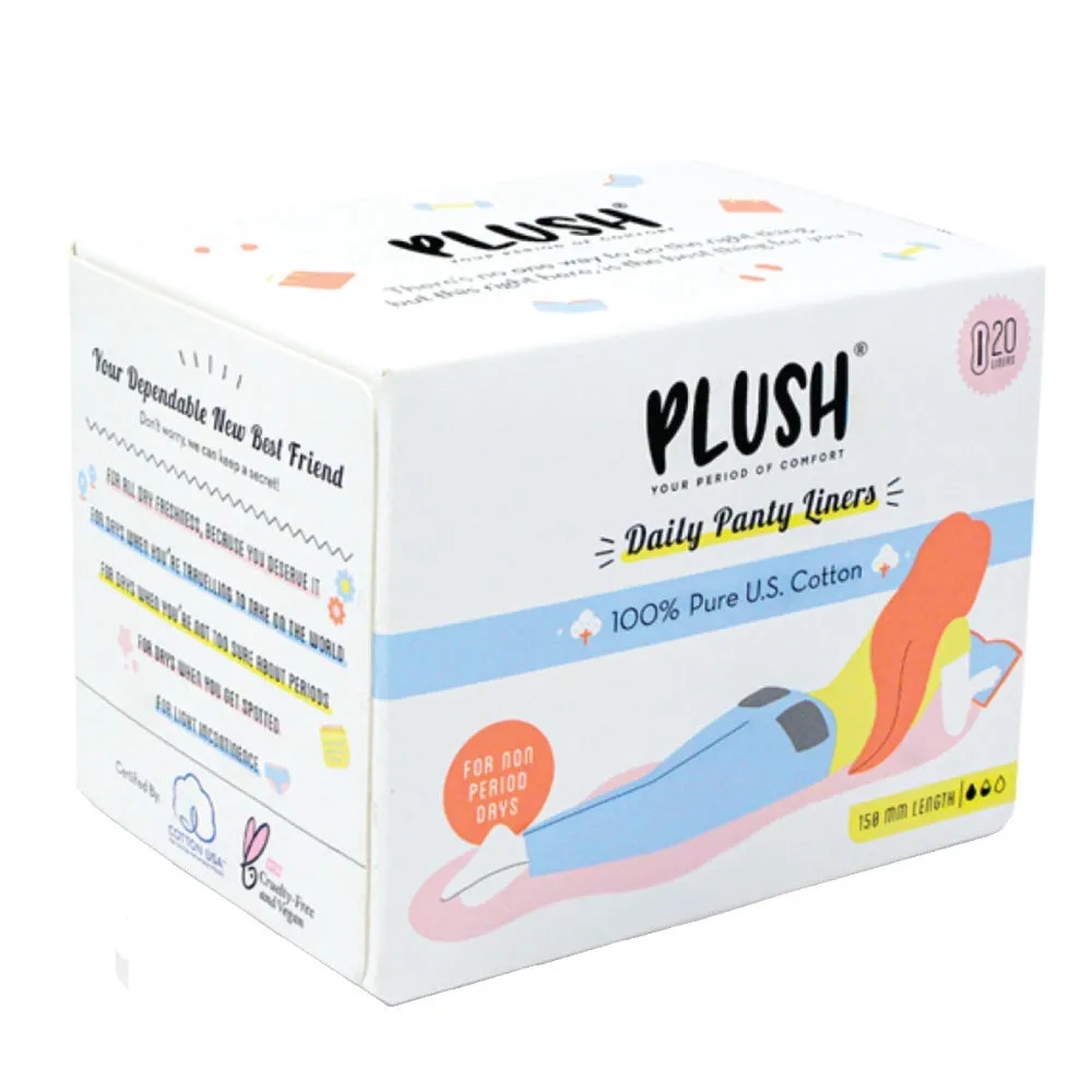 Plush 100% Pure US Cotton Panty Liners - 20Pcs