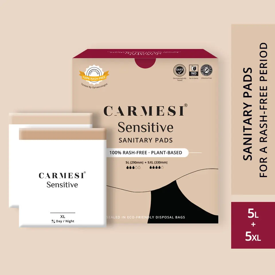 Carmesi Sensitive - Sanitary Pads for Rash-Free Periods (5 Large + 5 XL)