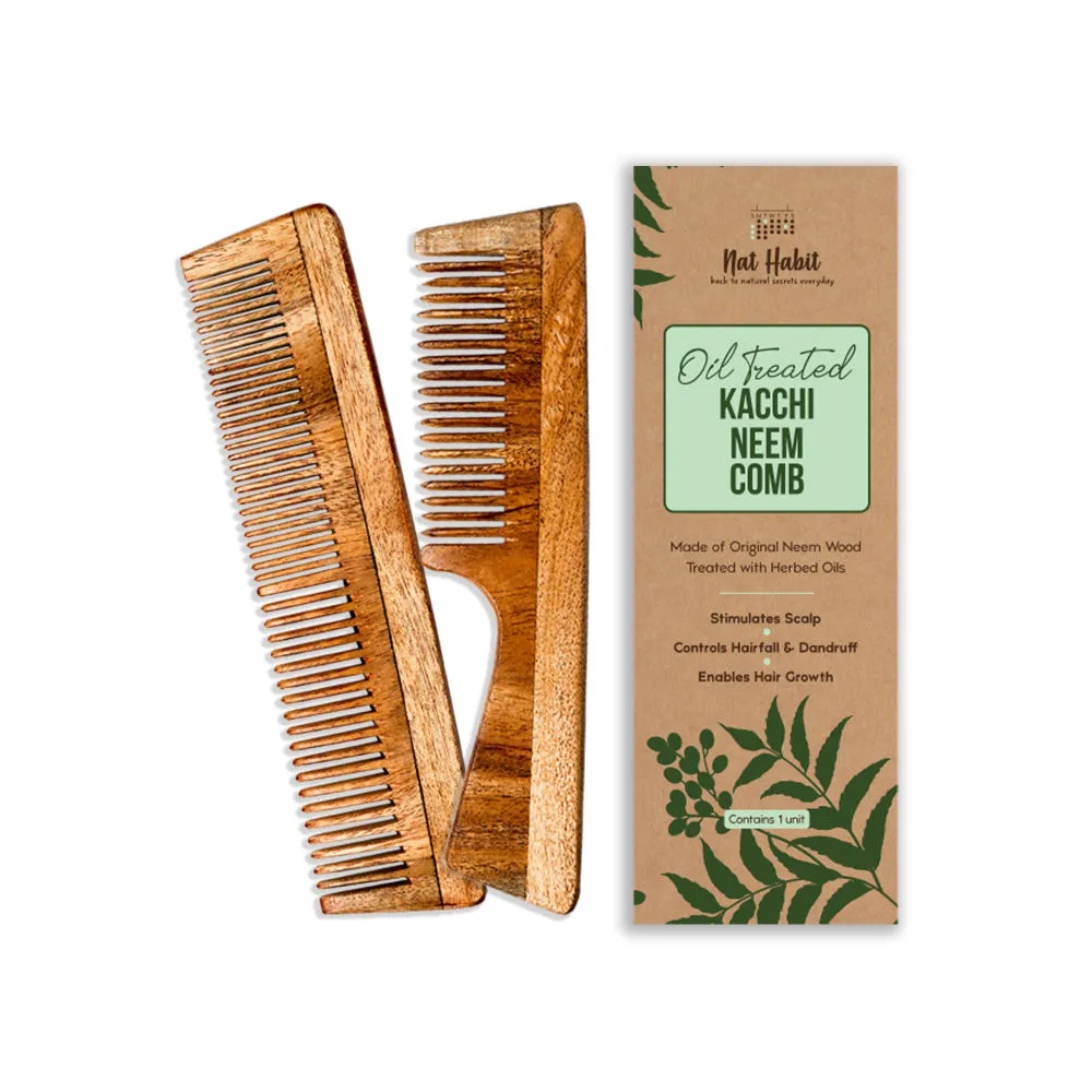 Nat Habit Oil Treated Kacchi Neem Comb - Fine + Dual Combo