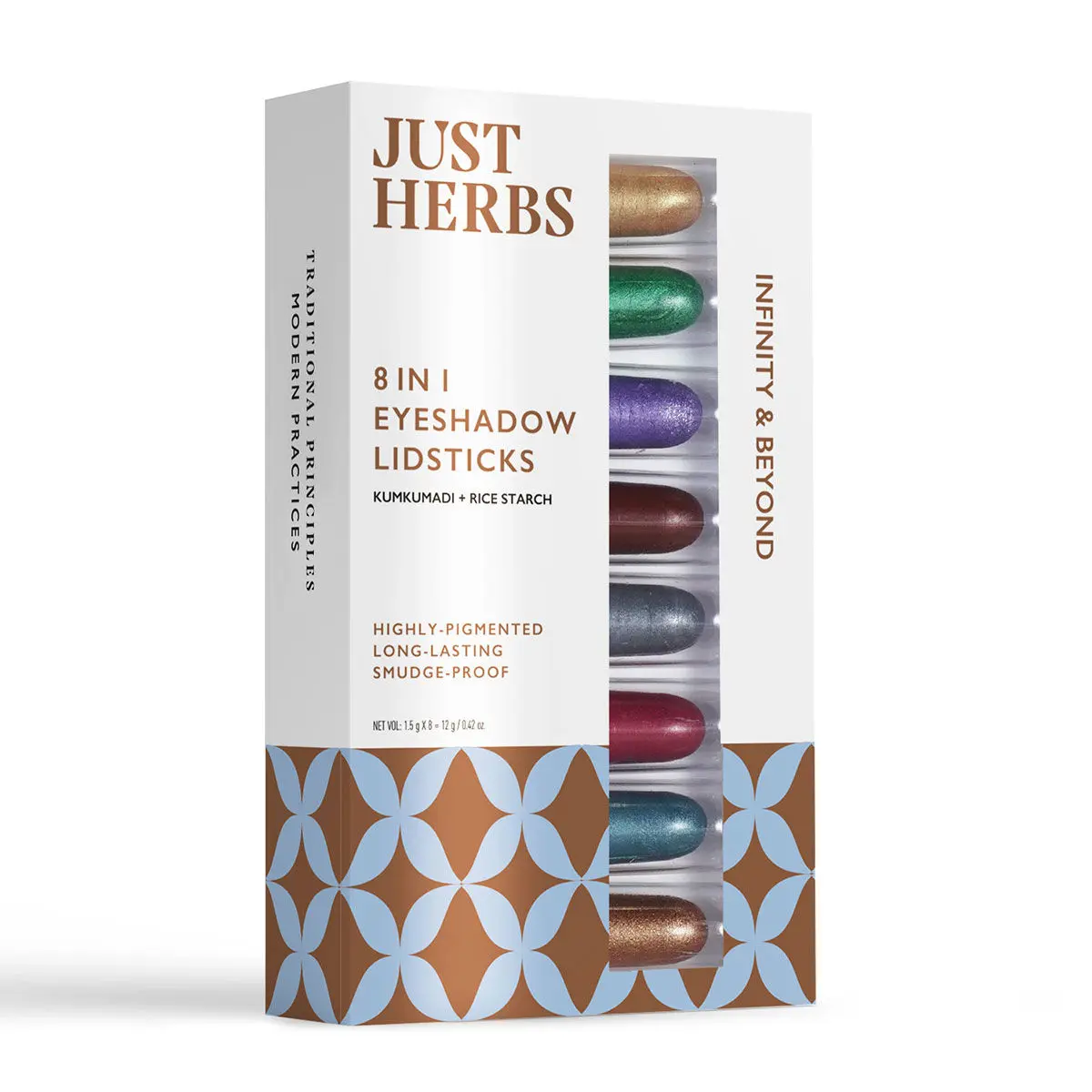 Just Herbs 8 In 1 Herbal Metallic-Shimmer Finish, Long Lasting Eye Shadow Lidsticks , Infinity & Beyond - 12gm