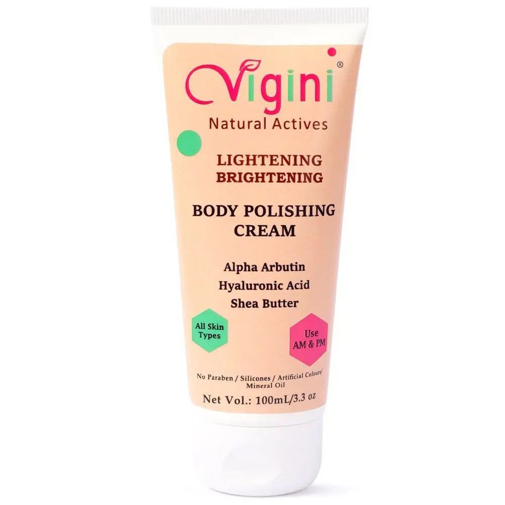 Vigini Body Whitening Lightening Brightening Moisturizing Polishing Fairness Exfoliating Day Night Gel Cream Glowing Skin De Tan Uneven Tone Pigmentation Dark Spot Remover Hyaluronic Acid Glycolic Acid SPF 30 Sunblock 100 ml